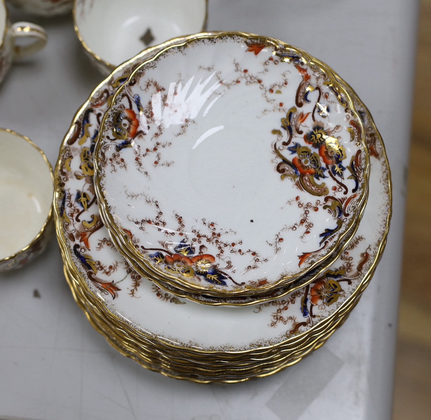 A 'Sylvan' pattern tea service, spiral fluted with cobalt blue, rose and gilt decoration (40 pieces)
